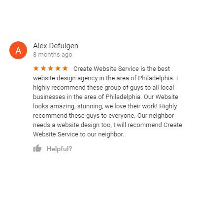 5 Star Review on Google about Create Website Service new
