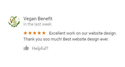 Vegan Benefit 5 Star Review on Google for Create Website Service new